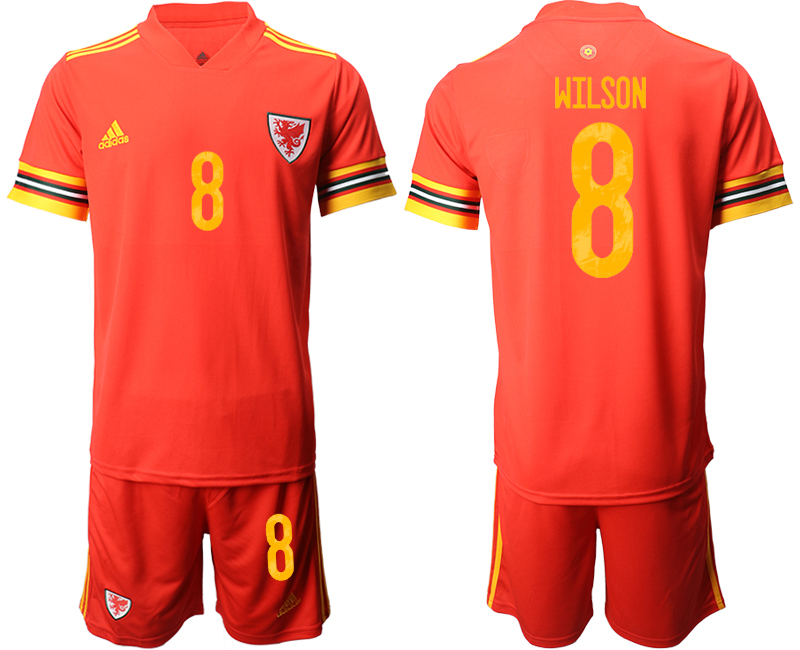 Men 2021 European Cup Welsh home red #8 Soccer Jersey-0